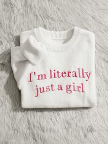 Chiquease Women's Casual Embroidered Letter Long Sleeve Knitted Sweater Fall Winter