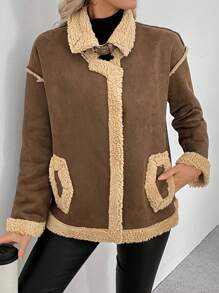 Chiquease Chaqueta/Abrigo casual de mujer con cuello grueso de piel sintética y mangas largas, para invierno