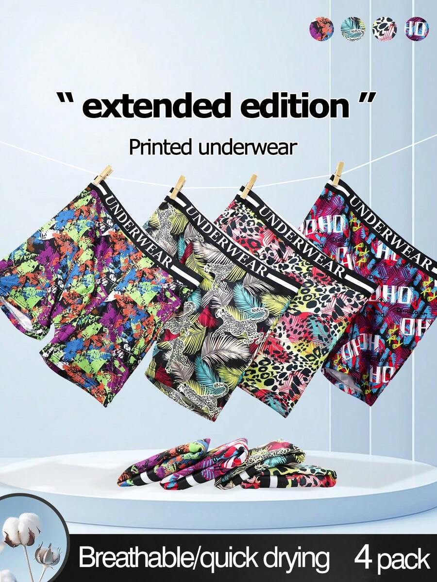 Set de 4 bóxers informales para hombre con tirantes con estampado de letras - Multicolor - Ver 1