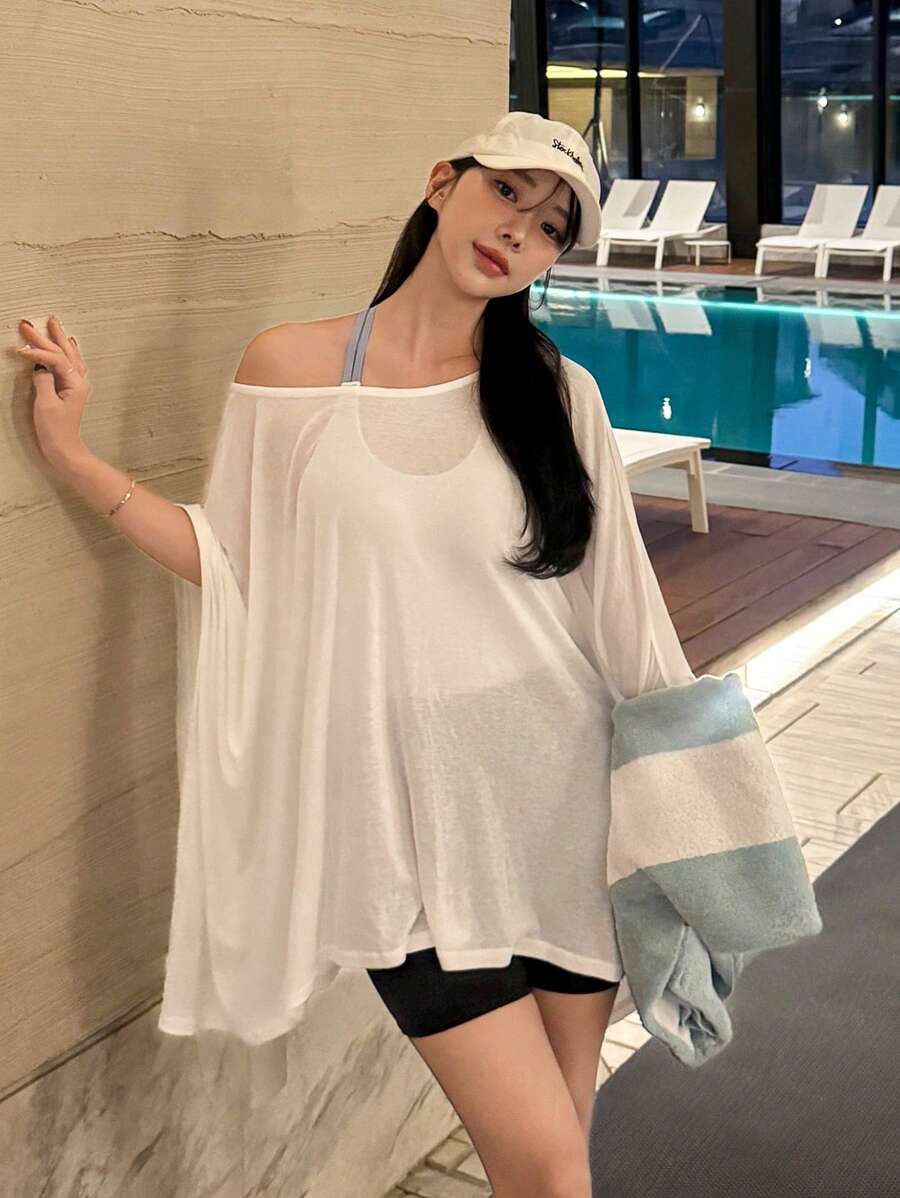 DAZY 女士简约时尚休闲罩衫，日常穿着，适合夏季海滩度假穿着 - 白色 - 查看 1