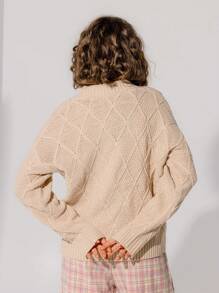 Aralina Cómoda chaqueta de punto trenzado oversize con botones - Marrón - Ver 2