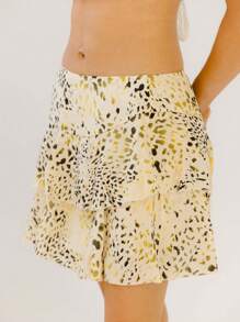 Aralina Ruffled Tiered Summer Vacation Party Leopard Print Mini Skirt - Grey - View 3
