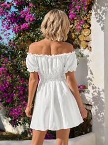 Vivid Eden Vestido de verano para mujer con un hombro, volantes y cintura, para la playa - Blanco - Ver 2