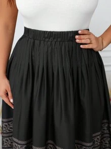 SHEIN Clasi 大码女式高腰百褶裙，优雅中式清凉裙，缓解压力，晚装 - 黑色 - 查看 7