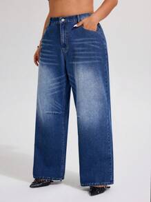 SHEIN ICON Jeans elásticos de denim azul desgastado de corte skinny para mujer de talla grande