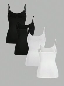 SHEIN Essnce Plus Size Women's Camisole Vest, 4 Pieces, Black Camisole, Gray Camisole, White Camisole, Multiple Tops,Women Costumes Fall Women Dresses Women Set Vest Top