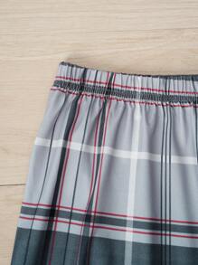 2er Set Teenager Jungen Lässig Karomuster Flammhemmend Kurzarm T-Shirt und weite Hose Pyjamas, bequem - Schwarz - Übersicht 3