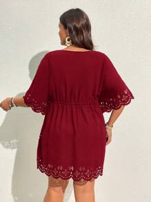 SHEIN VCAY Plus Size Holiday Solid Tie Waist Beach Casual Cover Up Dress Summer