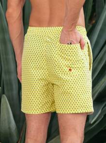 Surfspeed Men's Letter Print Drawstring Waist Beach Shorts - Green - View 2