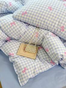3件套可爱蝴蝶结床上用品套装，2个枕套+1个被套 - 彩色 - 查看 2