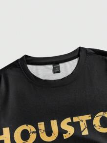 ROMWE MEN Prep Men's Jersey Letter Print Round Neck Long Sleeve Casual T-Shirt With 2 In 1 Design, Autumn - Multicolor - View 3