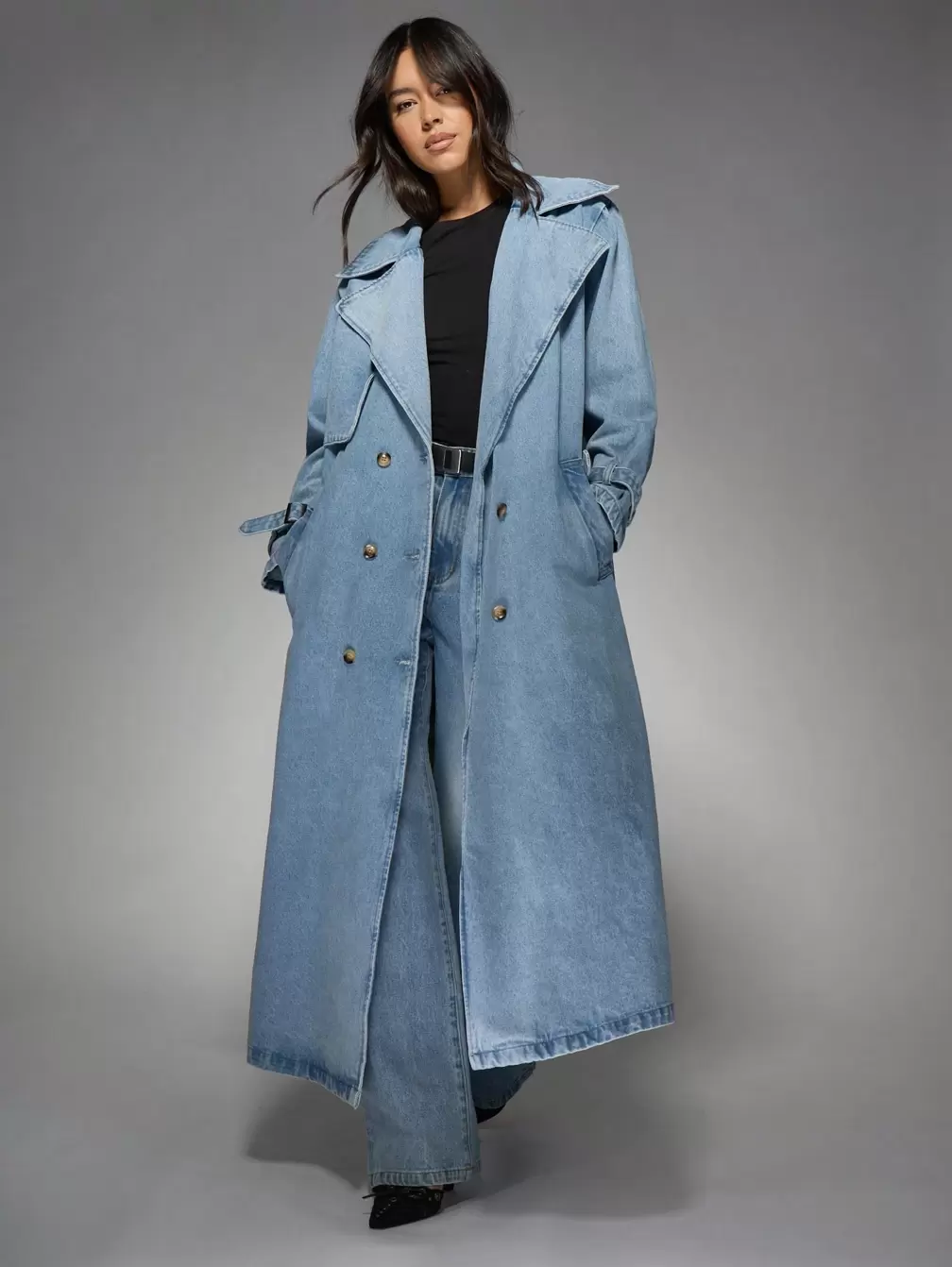 MISSGUIDED オーバーサイズデニムダブルブレストトレンチコート