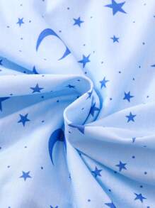 3pcs Girls Blue Starry Sky & Moon Print Long Sleeve Top, Pants And Robe Set, Suitable For Family Gatherings And Photo Shooting, Spring/Autumn - Blue - View 5