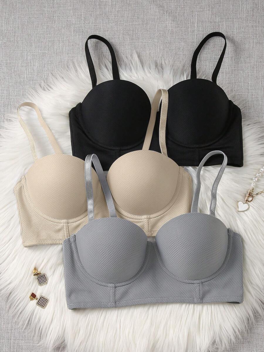 Snug Zone 3 件装夏季浪漫性感无肩带文胸，带防滑衬里和钢圈支撑，配有常规肩带