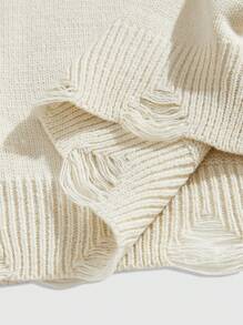 ROMWE MEN Street Life Men's Valentine's Day Two-Tone Heart Fringe Decoration Ripped Hooded Pullover - White - View 5