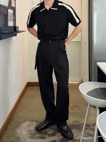 DAZY Men's Contrast Color Casual Knit Top, Short Sleeve - Black - View 3