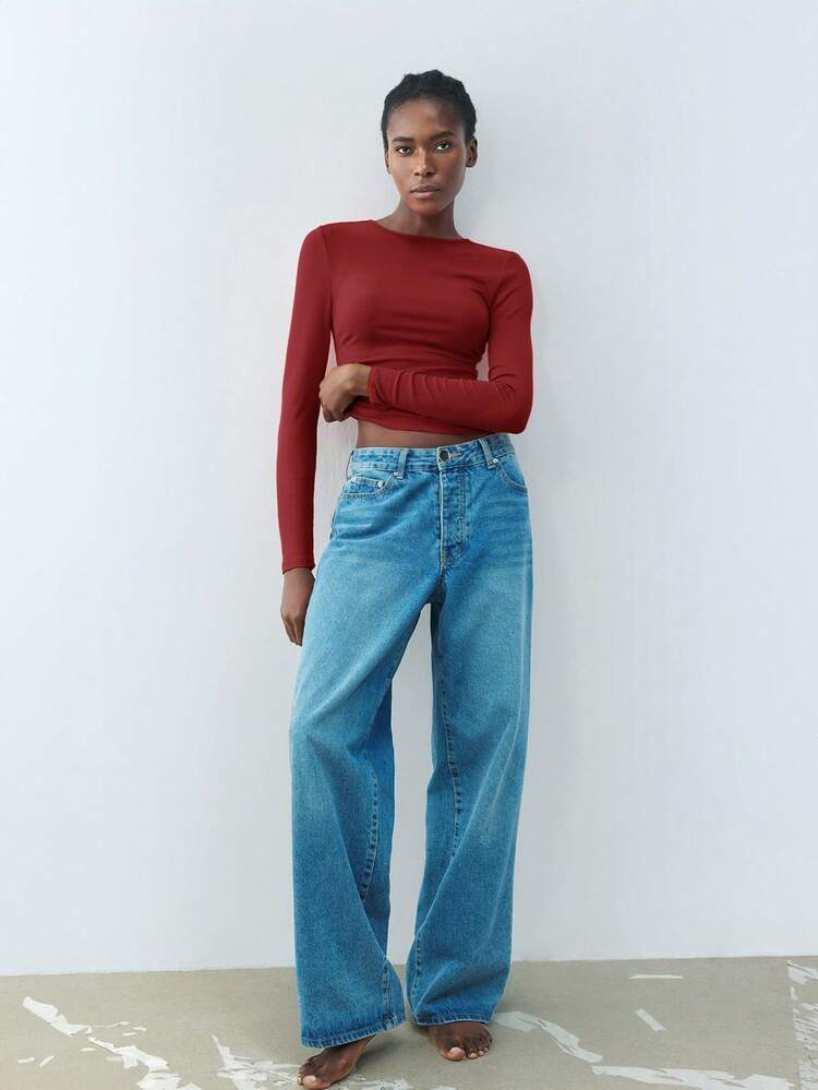 SHEIN Maija Autumn/Winter New Urban Chic Holiday Party Elegant Backless Design Women Long Sleeve Top T-Shirt, Black