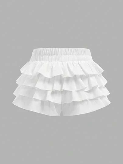SHEIN 青少年女孩休闲时尚纯色短裙短裤