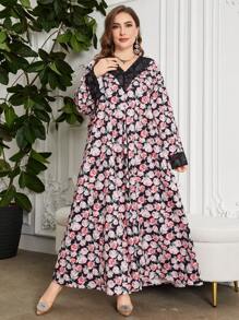 Al Najma 大码长袖蕾丝印花阿拉伯连衣裙