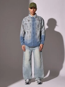 SUMWON Chaqueta vaquera tipo camisa de estilo occidental, sobredimensionada, desgastada, con botones, de manga larga, tipo camionero, de algodón, para uso casual, otoño e invierno, ropa de calle