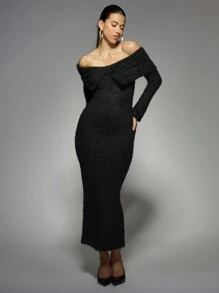 MISSGUIDED Off-Shoulder Long Sleeve Straight Long Dress