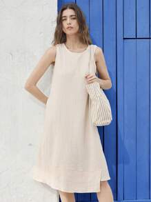 EMERY ROSE Women Solid Color Round Neck Loose Casual Midi Dress