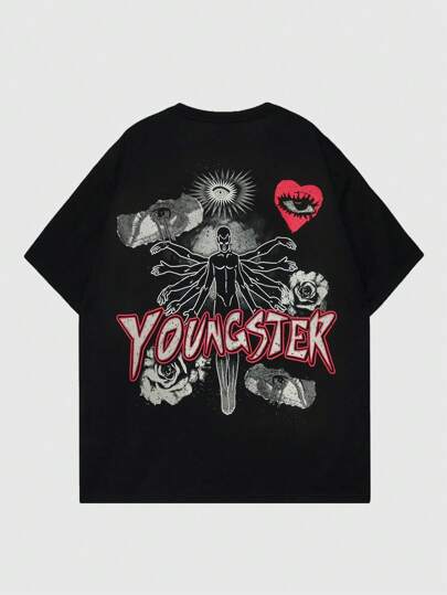 Goth T-shirt décontracté à manches courtes avec imprimé lettres col rond pour hommes