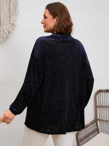 SHEIN LUNE  Plus Size Allover Print Button Up Casual Long Sleeve Shirt - Navy Blue - View 2