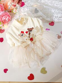 PETSIN 1pc Cute Wedding Teddy Bear/Dog Princess Dress, For Poodle/Bichon Frise/Yorkie, Valentine's Day Pet Outfit, For Gifts