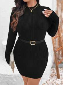 SHEIN Clasi Minimalist Pullover Sweater Dress, Casual And Stylish For Everyday Wear Fall Cloth For Women - Black - View 6