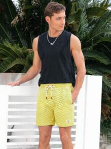 Surfspeed Men's Letter Print Drawstring Waist Beach Shorts - Green - View 3