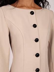 COSMINA Women's Round Neck Long Sleeve Single-Breasted Elegant Mini Dress - Apricot - View 7