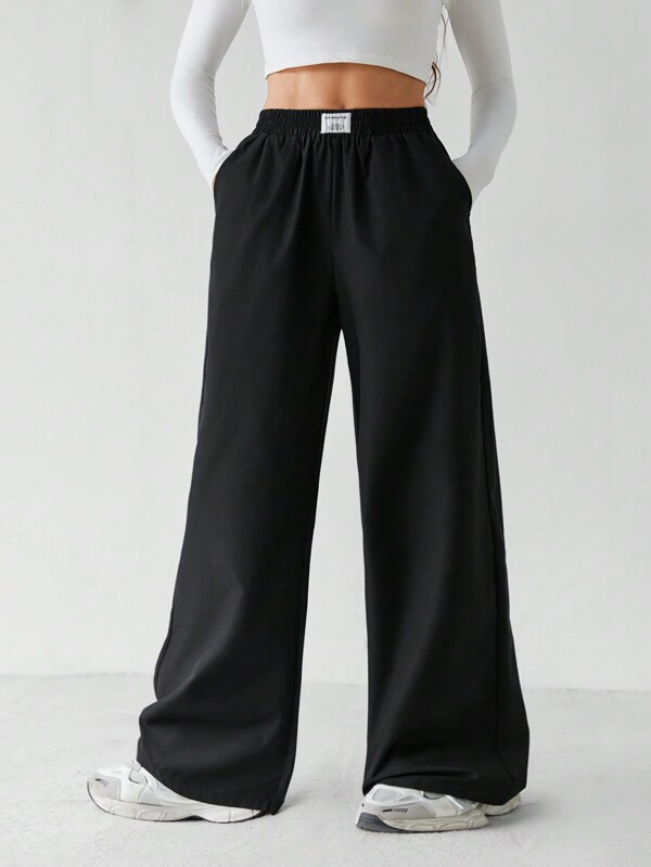 SHEIN Tall Pantaloni de vacanță casual largi de bază Pantaloni drepti negri