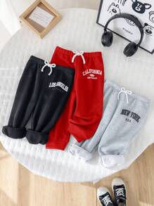 SHEIN 3 Pcs Set Baby Girls Cute Letter Print Elastic Waist Casual Pants, Autumn/Winter