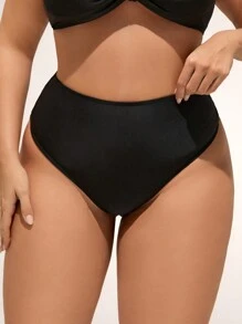Swim Vcay Summer Beach Plus Ruched Bikini Thong - Black - View 2