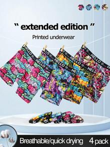 4pcs/Set Men's Printed Patchwork Casual Boxer Briefs