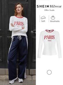BizChic Women's Elegant Commute Letter Print T-Shirt, Holiday Themed For Christmas, New Year, Party, Thanksgiving