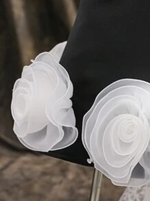 SHEIN 年轻女孩 3D 花朵装饰立领无袖连衣裙 - 黑色 - 查看 5