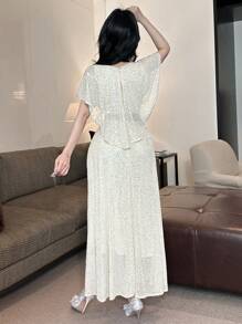 DAZY Women Ruffle Neck Sequin Decorated Party Dress Sundress Prom Dress - Gold - View 8