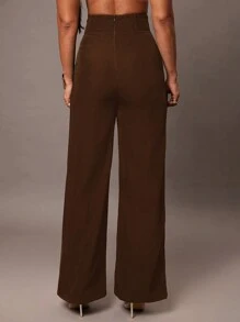 Silquee Women's Simple Elegant Black Herringbone Tailored Waist Slimming Professional Trousers, Straight Leg Dress Pants, Slimming Long Pants, Suitable For Work And Daily Wear In Autumn/Winter