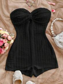 SHEIN PETITE CURVE Plus Size Minimalist Casual Camisole Jumpsuit, Fashionable Solid Color Romper For Summer Valentine's Day Outfit