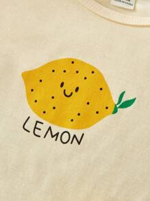 Vintaside Kids 2pcs Baby Boys Cartoon Lemon Print Tank Top (Apricot) + Brown Striped Shorts Set - Multicolor - View 5