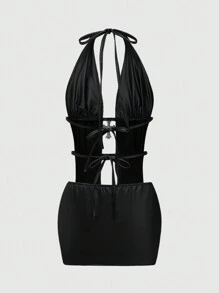 ROMWE Grunge Punk 女士时尚性感吊带露背迷你吊带连衣裙 - 黑色 - 查看 2