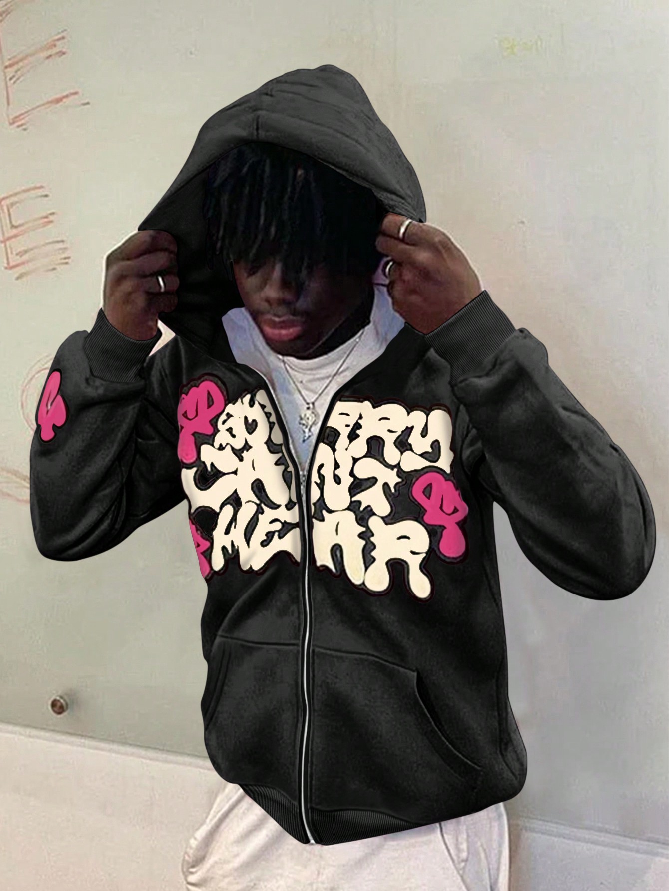 Manfinity Dauomo Men Zipper Front Letter Print Casual Hoodie Sweatshirt