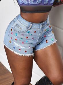 Slaydiva Pantalones cortos de mezclilla casuales para mujeres, minimalistas y de moda para uso diario