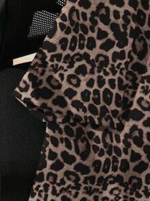 SHEIN EZwear Plus Size Casual Minimalist Round Neck Short Sleeve T-Shirt, Suitable For Summer Suitable For Going Out Leopard Print