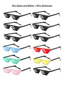 SHEIN 4pcs Party Sunglasses 8-Bit Pixelated Mosaic Gamer Mlg Photo Prop Glasses For Adults And Teenagers - Multicolor - View 3