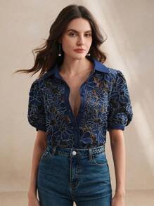Anewsta Cut-Out Floral Layered Blouse, Spring/Summer Outfits For Women