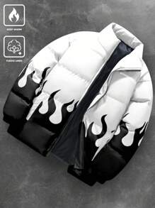 PAVTROS 男士冬季外套，Manfinity Streetrush 男士街头火焰图案冬季外套，送给男朋友的礼物，蓝色冬季外套