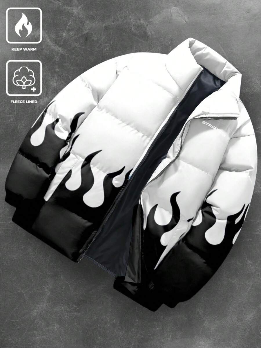 PAVTROS 男士冬季外套，Manfinity Streetrush 男士街头火焰图案冬季外套，送给男朋友的礼物，蓝色冬季外套